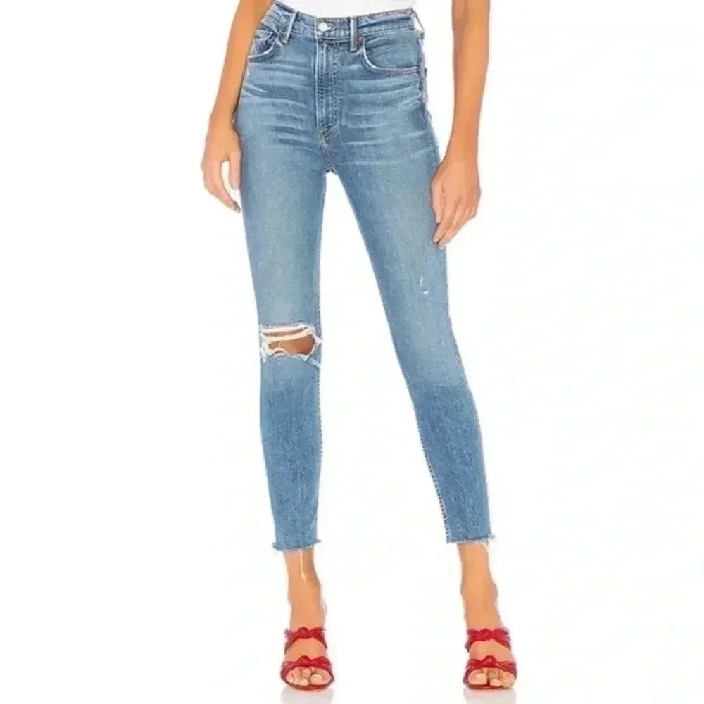 NWT GRLFRND  trendy casual “the kendall” medium wash frayed denim jeans 25
